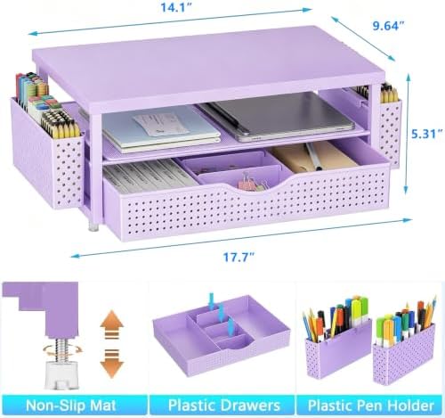 gianotter Desk Organizers and Accessories, Monitor Stand with Drawer and 2 Pen Holder, Desktop Organizer Suitable for Offices and Dormitories (Matte Purple) - Image 5