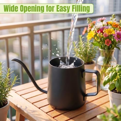 Doseno Black Watering Can, 12oz Stainless Steel, Long Spout and Handle - Image 6