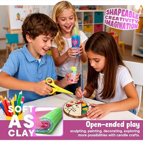 SMEAGOLORIYA Moldable Wax Candle Craft Kit - DIY Sculpting Set with 10 Colorful Sheets, Paints, Stickers & Wooden Display Stand - Creative Gift for Family Activity, Hobby Project - Image 6