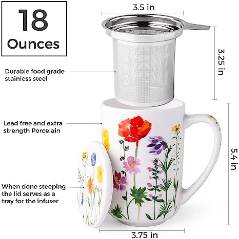 AmorArc Tea Cup With Infuser and Lid, 18oz Loose Leaf Tea Mug With Steeper - Image 3