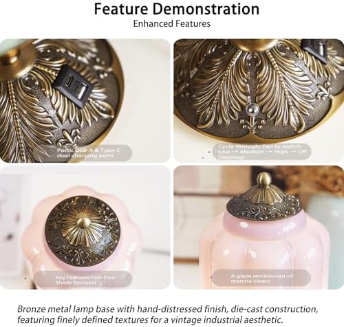 Vintage Milk Glass Table Lamp, 3-WayDimmable USB-C+A, Bedroom DeskLamps - Image 3