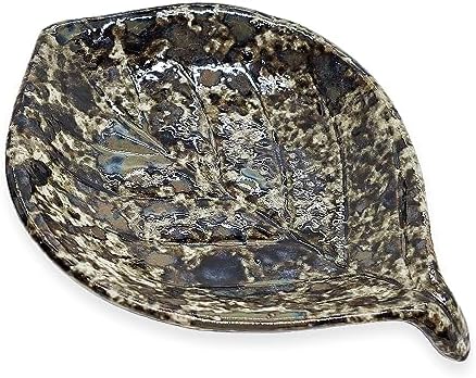 Tiny 4" Dark Grey Leaf Shaped Tray - Handmade Ceramic Porcelain Decorative Plate Dish Catchall Miniature Container for Jewelry Personal Items Incense Holders Trays Décor Gifts by BestySuperStore