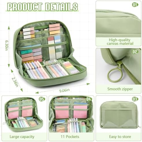 Jutom 41 Pcs Aesthetic Book Annotation Kit with Pencil Bag Bible Journaling Kit Notebook Sticky Note Tab Highlighter Black Ink Pen Page Marker School Office Supplies Christmas Bible Lover Gift(Green) - Image 5