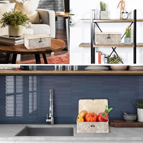 Hipiwe Wicker Shelf Baskets with Lid, X-Small Woven Seagrass Basket Bin - Image 6