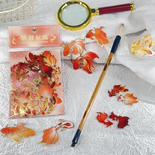 50PCS Gold Stamp Stickers Goldfish Aesthetic PET Travel Journal Decal Waterproof Decorative Decals for Scrapbook DIY Crafts Album Bullet Journal Planner Water Bottles Laptop Phone (Gold Stamp-A) - Image 3