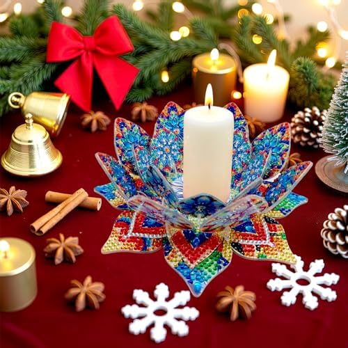 jinglinhh DIY Mandala Lotus Diamond Art Painting Aromatherapy Candle Holder Kit for Adults, Acrylic Diamond Art Tabletop Candlestick Holder Tray Ornaments Craft Project for Beginners(Blue Lotus) - Image 5