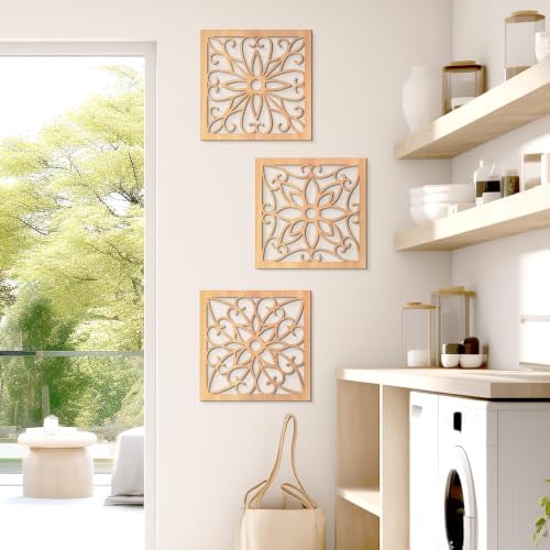 KOYILTD 4 Pcs Thicken Wooden Wall Art Rustic Farmhouse Flower Wall Art - Image 5