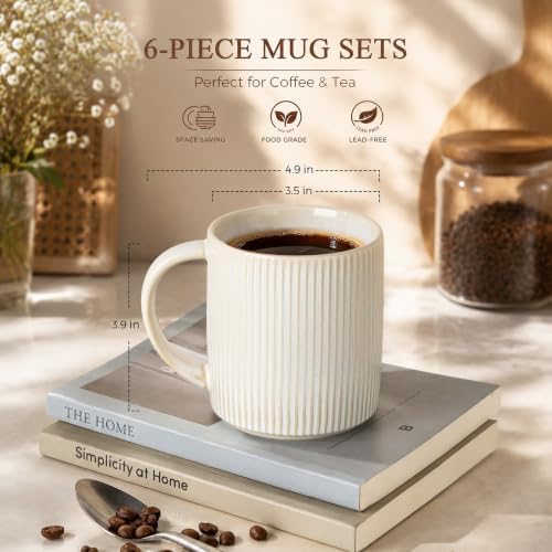 theterra Ceramic Coffee Mugs Set of 6, 14.2 oz Coffee Cups with Handle - Image 3