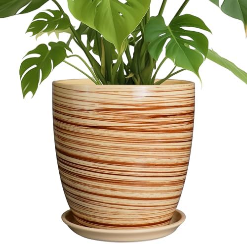 10 Inch Plant Pot Ceramic Pots for Plants with Drainage Hole and Saucer Round Flower Pot for Home Patio Garden Office Yellow by EPFamily