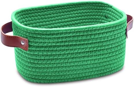 ABenkle Small Storage Basket, Mini Baskets with Handle, Cute Cotton Woven Baskets for Shelves, Boho Decorative Toy Storage Bin for Nursery, Spa, Empty Gift Basket - XS, Deep Green by ABenkle