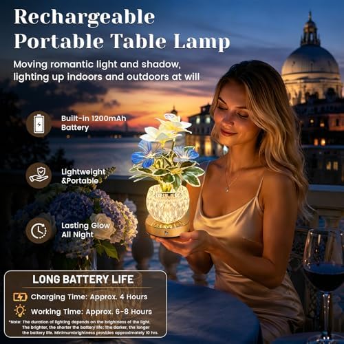 Flower Table Lamp, 3 Colors Touch Stepless Dimming Orchid Night Light, Rechargeable Artificial Flower Light, LED Flower with Vase Lamp Romantic Decor for Date Party Home (White - Cymbidium) - Image 4