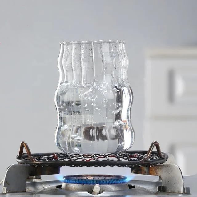 2 Pcs Ribbed Glass Cups, 18 Oz Vintage Drinking Glassware with Wave Shape Design, Bubble Cups for Iced Coffee, Juice, Beverage, Milk, Cocktails, Bubble Tea, - Image 4