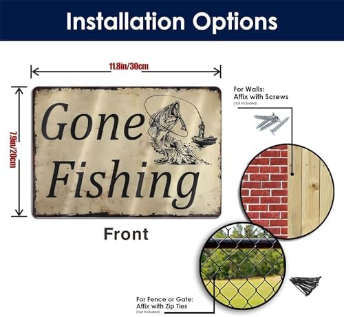 Tin Signs Gone Fishing Sign Man Cave Rustic Decor Hun G Vintage Wall Art Decorations Dads Plaque Fathers Mancave Gift 8 X 12 Matte Finish Metal - Image 3
