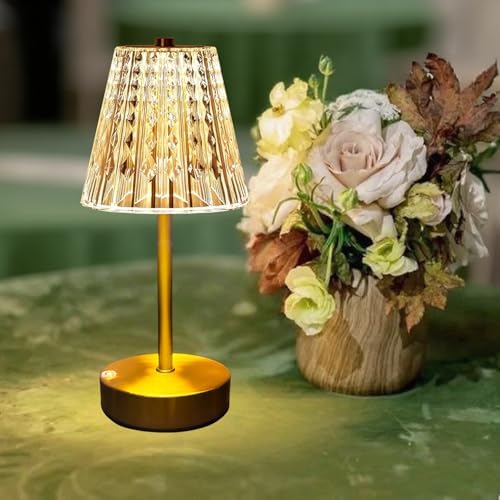 Gold Cordless Table Lamp Rechargeable,5000mAh Battery Operated Lamps,Mini Small Crystal Table Lamp for Restaurant Dining Bathroom/Kitchen Counter/Rechargable Touch Lamp for Home Dinner Shower Lamp by Unknown
