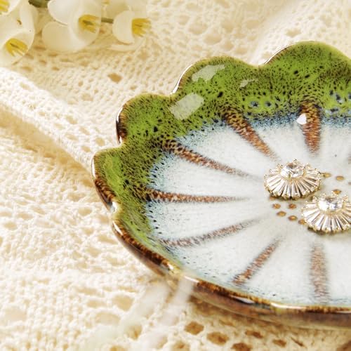 Lotus Ring Holder Dish Small Indoor Ash Tray, Ceramic Dessert Plate Trinket Jewelry Holder Organizing Necklace Earrings for Parents Friends Sister, All Jewelries Are NOT Included. Grass Green. - Image 2