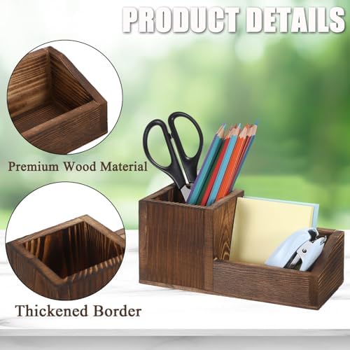 Hipiwe Vintage Wood Business Card Holder Stand for Desk with Pen Pencil Cup - Image 2