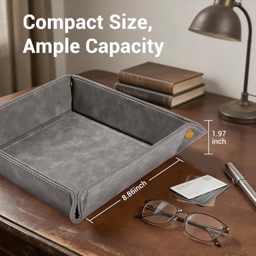 CoBak Leather Valet Tray, PU Leather Catch-All Tray for Entryway,Gray - Image 4