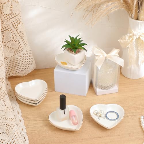 Shappy 6 Pcs White Ceramic Jewelry Dish Trinket Tray Ring Holder, Heart - Image 2