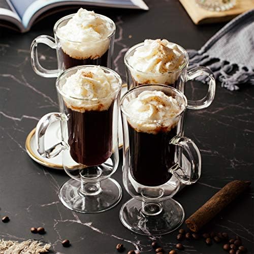 BTaT- Double Walled Glass Irish Coffee Mugs, 10 oz, Set of 4, Glass Coffee Cups with Handle, Insulated Clear Irish Coffee Mug for Hot and Cold Beverages, Cappuccino, Latte, Americano, Microwave Safe - Image 5