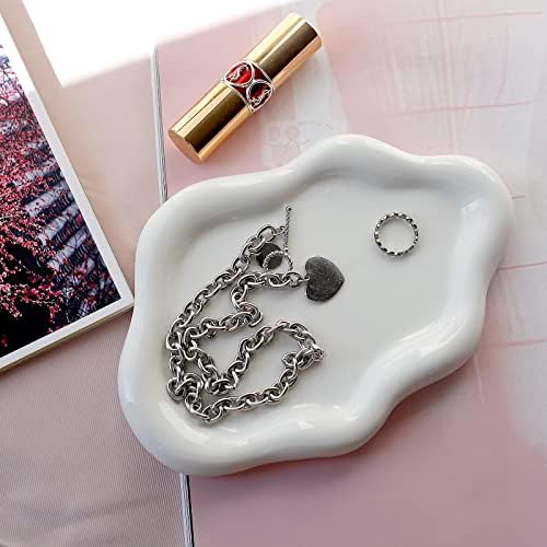 Jewelry Dish Trinket Tray for Women, Ring Dish Holder, Unique Cloud Shape Ceramic Plate Cute Things Vanity Aesthetic Room Decor Mother's Day Birthday (White) - Image 5