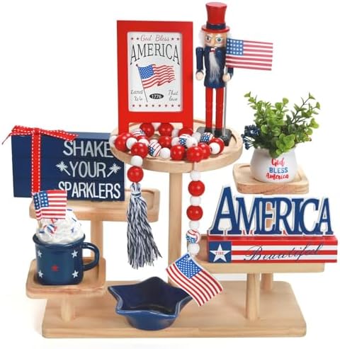 4th of July Decorations for Home 8 PCS Patriotic Tiered Tray Decor Set by SYNCVIBE