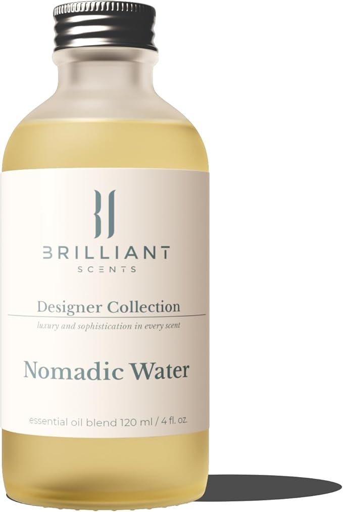 Brilliant Scents Nomadic Water Fragrance Oil 120ml - Premium Diffuser Oil for Home, Office, Hotels - Long Lasting, Plant-Based, Meets IFRA Standards, USA-Made - Lemon, Incense, Sandalwood