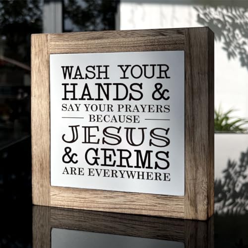 Christian Bathroom Sign, Wash Your Hands and Say Your Prayers Because Jesus and Germs are Everywhere, Wooden Box Signs for Home Decor, Bathrooms Decors Tabletop, Bathroom Box Sign B6-103 - Image 3