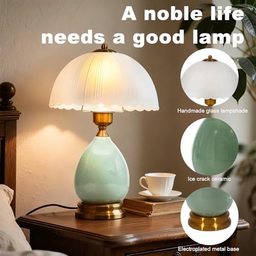 Ceramic Retro Table Lamp, Vintage, 15", Chinoiserie Green Glass - Image 3