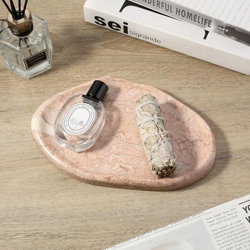 Koville Luxurious Natural Pink Marble Vanity Tray, Cloud Shape Serving Stone Key Tray for Home Decor, 10" x 7" Marble Storage Trays for Bathroom, Stone Plate Holder for Perfume, Candle and Jewelry - Image 6