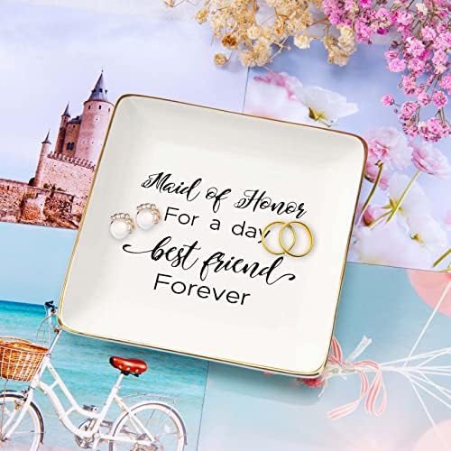 Maid of Honor Proposal Gifts from Bride-Wedding Presents for Sister Best Friends-Maid of Honor for a Day Best Friend Forever-Hen Night Bachelorette Party Gift-Jewelry Tray Trinket Holder Ring Dish - Image 2