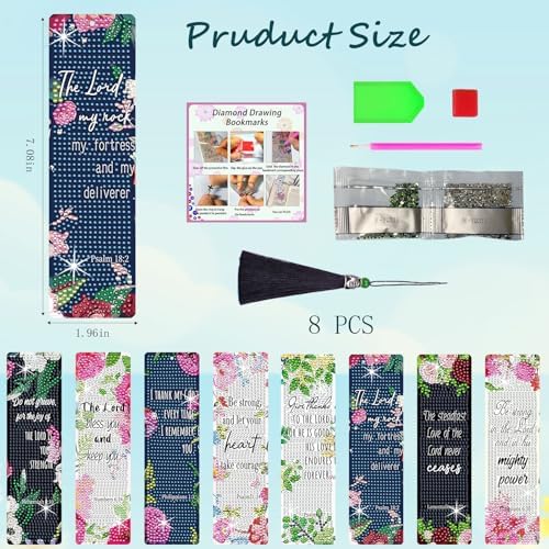 8PCS Diamond Painting Art Bookmarks,Cute Acrylic Bookmarks Crafts Kits Gifts with Pendants for Adult Women Book Lovers (Bible) - Image 5