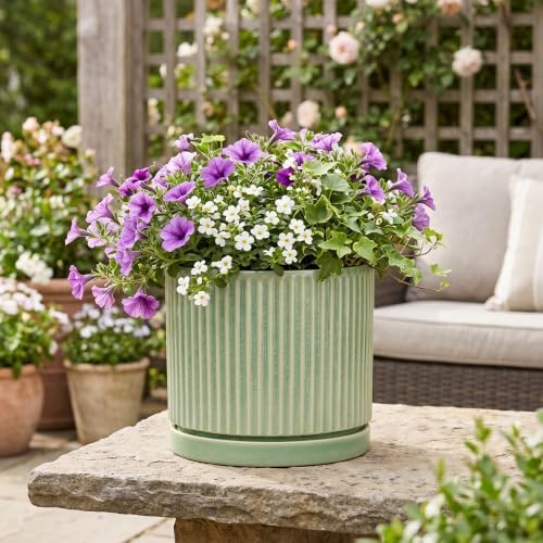Ceramic Flower Pots, 10 Inch Plant Pot, Round Planter, Green - Image 5