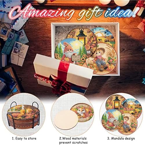 8 Pcs Fall Diamond Art Coasters Kits, Diamond Painting Coasters Kits ﻿ ﻿ - Image 7