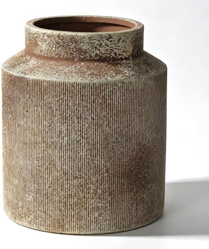 Rustic Terracotta Flower Vase, 7.5 Inch Aged Ceramic Pot for Dried Arrangements, Farmhouse Boho Centerpiece for Living Room, Entryway, Airbnb & Shelf Decor by Zipper