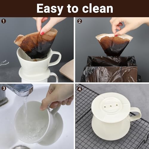 Segarty Pour Over Coffee Maker Set - Single Cup White Ceramic Coffee Dripper With 200 Pcs Size #2 Cone Filters, Slow Drip Manual Brewer for Home, Office, Travel, Camping - Image 5