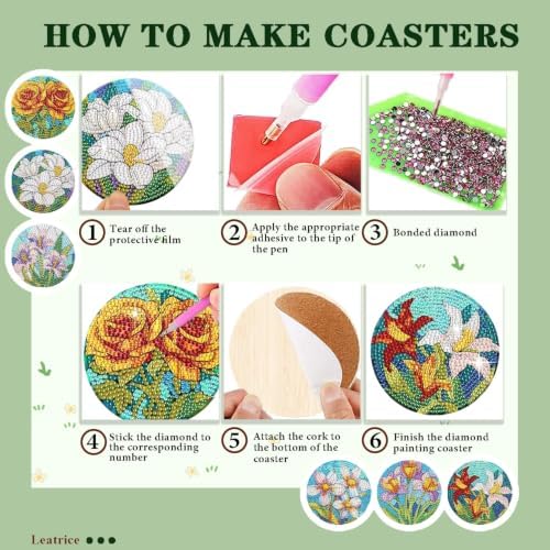 Leatrice 6 Pcs Diamond Art Coasters Small Diamond Painting Kits for Adults - Image 4