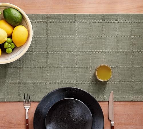 ZeeMart Linen Checked Farmhouse Table Runner, 13x36 Inches Olive - Image 7