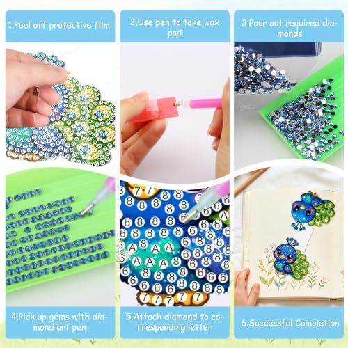 BIGRIMA DIY 8pcs Magnetic Bookmarks Diamond Art Kit,5D Rhinestone Painting Craft for Adults Beginners,Handmade Reading Bookmarks with Magnetic Clips, Relaxing Arts and Crafts Gift - Image 4