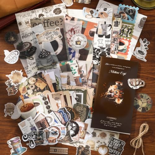 Qudarrso Vintage Junk Journal Kit, Coffee Theme Scrapbook Supplies with Notebook, Stickers, Ephemera Paper and Tags, Retro Cafe DIY Craft Supplies for Adults Scrapbooking and Junk Journaling - Image 4