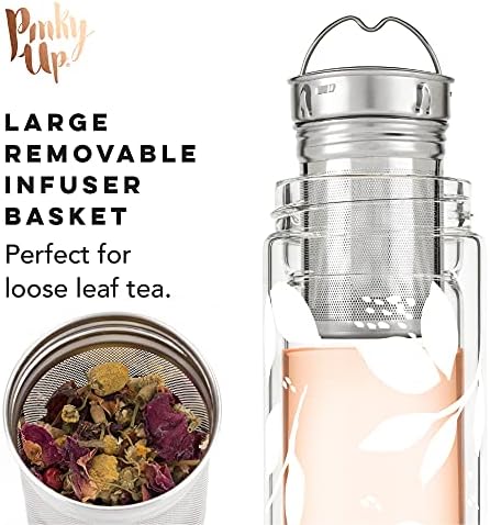 Pinky Up Blair Travel Tea Infuser Mug, Double Walled Insulated Travel Tumbler with Loose Leaf Tea Strainer, Travel Coffee Mug, Keeps Drinks Hot or Cold, 16 oz, White Leaf - Image 3