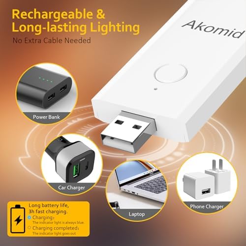 Akomid Book Light USB Rechargeable Clip on Reading Light, Eye-Cared Amber Light Mode Book Light for Reading in Bed Kids, 8 LEDs Bookmark Portable Stepless Dimming, White - Image 6
