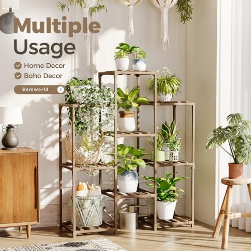 Bamworld Plant Stand Indoor Plants Shelf Outdoor Wood Plant Rack - Image 4