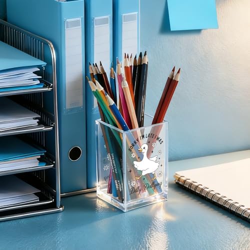 Sorry I'm Late I Was Dilly Dallying Acrylic Makeup Brush Pencil Holder Cup, Funny Silly Goose Pen Holder Cup Gifts for Women Coworker, Cosmetic Organizer for Home Office Desk Accessories - Image 4