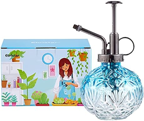 Glass Plant Mister Water Spray Bottle, Succulent Watering Bottle with Plastic Top Pump, Vintage Style Plant Sprayer, Small Watering Can for Indoor Outdoor House Plants - Blue by Ebristar