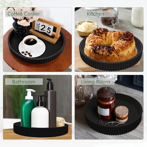 Round Decorative Tray for Coffee Table Decor, 11.8in Black Decorative Serving Tray for Kitchen Counter,bandejas decorativas, Wooden Serving Tray for Party - Image 4