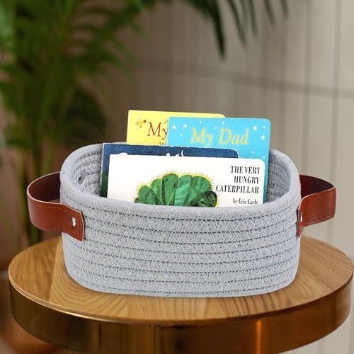 ABenkle Small Storage Basket, Mini Rope Woven Baskets, Cute Shelf Closet Storage Organizer, Boho Decorative Toy Bin for Nursery, Living Room, Spa, Empty Gift Basket - XS,Grey - Image 3
