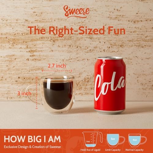 Sweese 5oz Double Wall Glass Espresso Cups Set of 4, Clear Glass Espresso Shot Cups Perfect for Cappuccino, Latte, Tea - Image 2