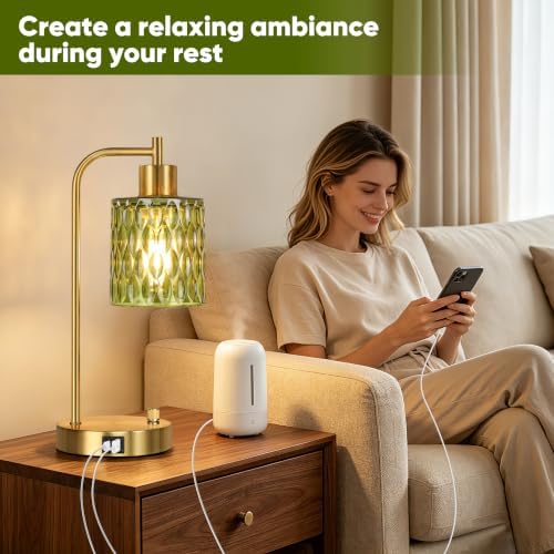 Table Lamps Set of 2, Green Glass Dimmable Bedside Lamps for Living Room - Image 7