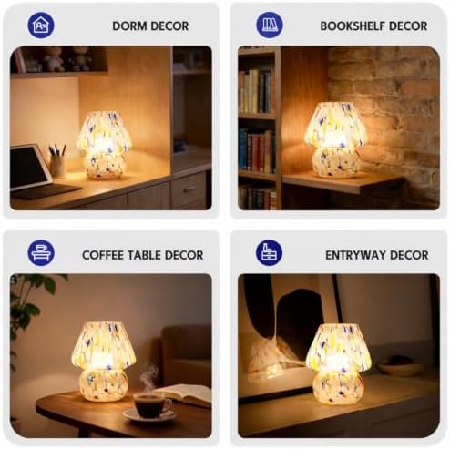 ULAROOM Cordless Mushroom Lamp-Modern Small Battery Operated Table Lamp with Timer for Home Decor,Aesthetic Glass Battery Powered Lamp for Bedroom/Kitchen/Living Room/Shelf Decor(White&Blue) - Image 4