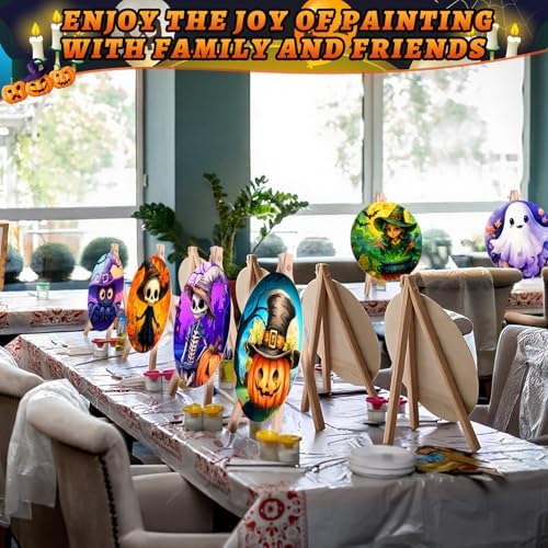 Supervitae 72 Piece Halloween Round Pre Drawn Canvas Kit 5.9" Paint and Sip Kit for Adults Painting Party Pre Printed Canvas DIY with Pictures Paints Easels Brushes for Party Gifts - Image 4